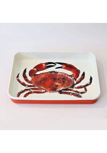 Emaye Dikdörtgen Fırın Tepsisi Yengeç Desenli Çok Renkli