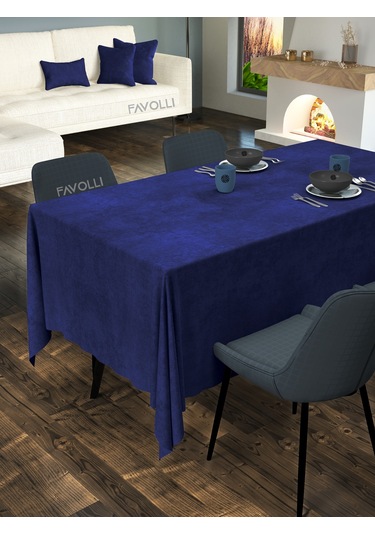 Kadife Dokulu Safir Renk Masa Örtüsü Safir