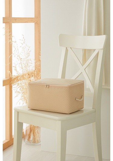 Ocean Home Textile 3'lü Küçük Boy Bej Balıksırtı Hurç Set 30 x 22 x 18 cm