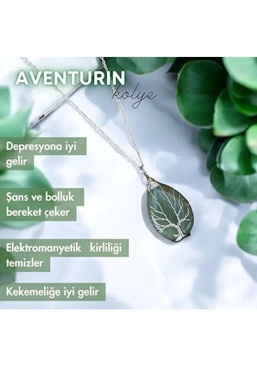 Aventurin Taşı Gerçek Doğal Taş Kolye Yeşil
