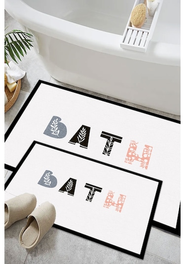 Dijital Kaymaz Yıkanabilir Nordic İskandinav Modern Bathroom Bath Banyo Paspası Banyo Halısı Seti Krem 2 Li 60 Multi