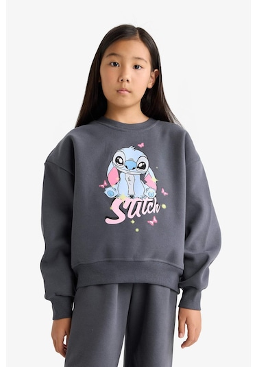 Defacto Kız Çocuk Disney Lilo & Stitch 2li Takım Sweatshirt Eşofman Altı G1020a825wnar31 Antrasit