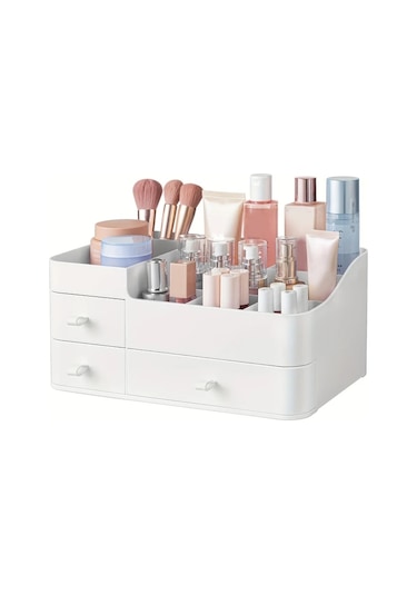 Topshop1 Beyaz Büyük Kapasiteli Kozmetik Organizatör Çekmeceli Makyaj Saklama Kutusu Beyaz