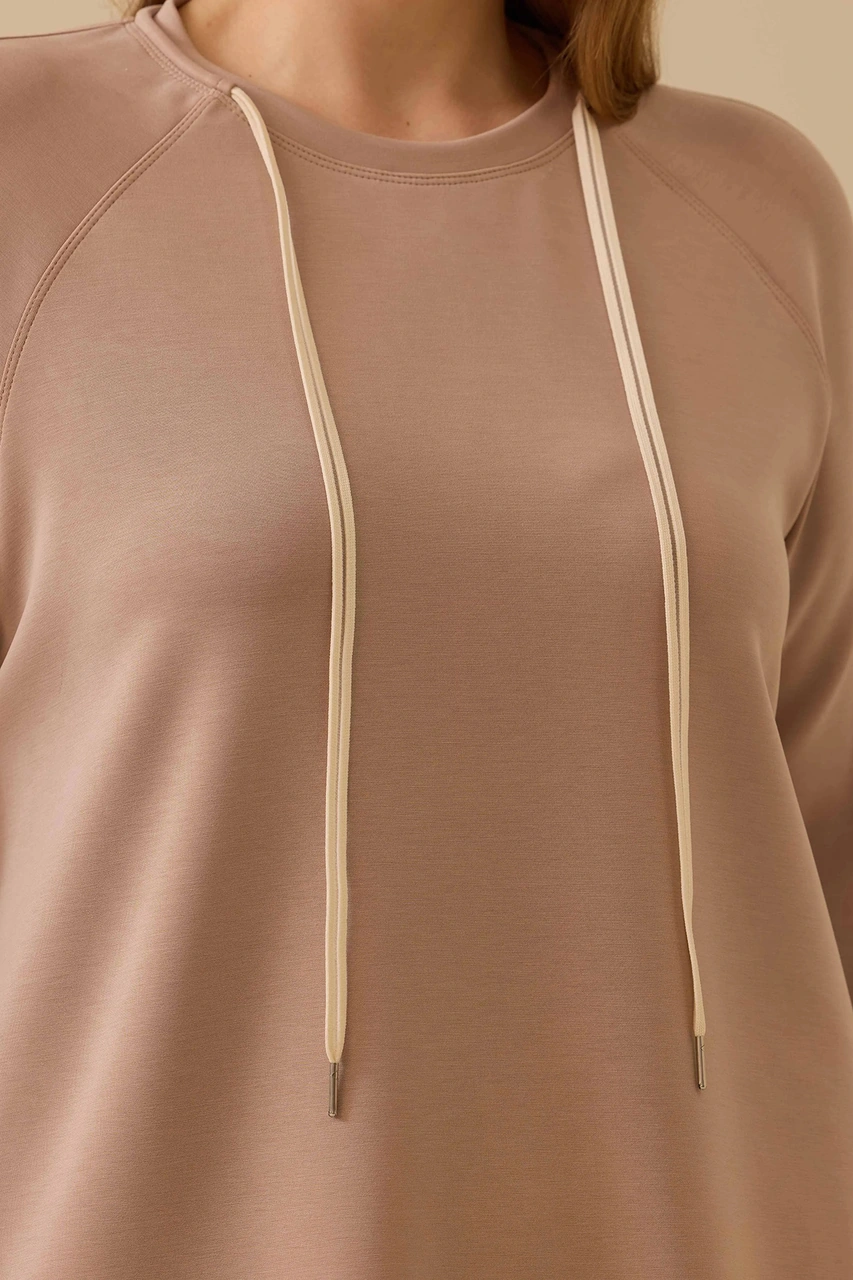 Galaxi Kadın Büyük Beden Bağcıklı Basic Sweatshirt 4002 Camel Camel