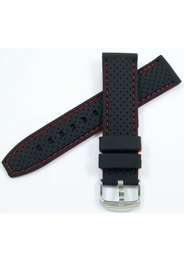 22Mm Kırmızı Dikişli Siyah Kauçuk Silikon Spor Saat Kordonu Kayış
