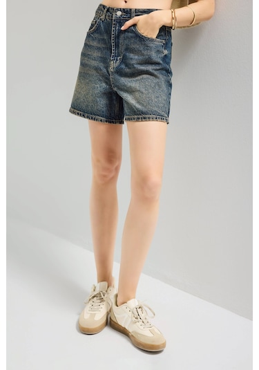 Itsbasic Kadın Koyu Tint Diana 2s6 Mom Fit Midi Boy Denim Şort K.tint