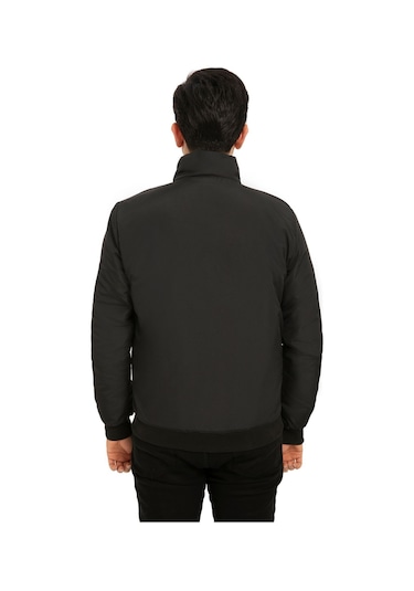 Erkek Siyah İçi Astarlı Dik Yaka Mevsimlik Cepli Su Ve Rüzgar Geçirmez Mont Siyah