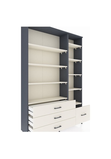 Arges Dolap 9 Raflı 4 Çekmeceli 132x30x195 Antrasit-aytaşı/aytaşı Aytası/aytası