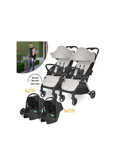 Lorelli Loret Otomatik Katlanan Kabin Boy İkiz & Travel Set Bebek Arabası - Grey