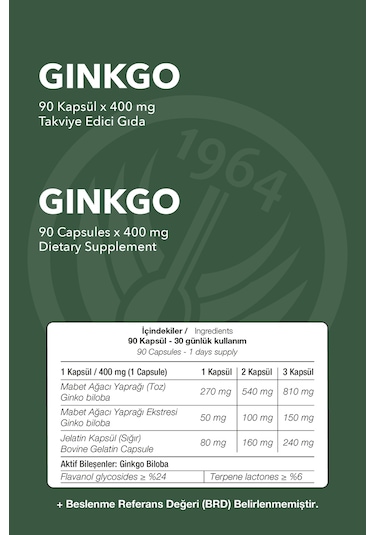 Sepe Natural Ginkgo Biloba Mabet Ağacı Eki Full Potency 90 Kapsül x 400 MG