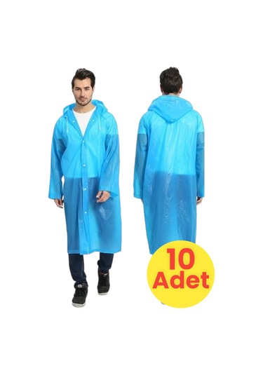 Tezzgelsin Erkek Rüzgar Geçirmez Yağmurluk 10 Adet Mavi