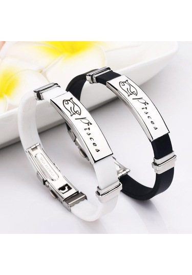 Beyaz Charm Takı Paslanmaz Çelik 12 Takımyıldızları Kadınlar İçin Silikon Manşet Bilezikler Pisces Beyaz