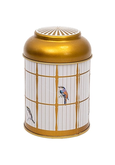 Bird Cage Desenli Yuvarlak Metal Kutu, 9 X 11 Cm, 0.6 Lt