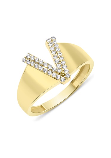 Fiyonk Kuyumculuk 14 Ayar Altın Taşlı V Harfli Yüzük 001