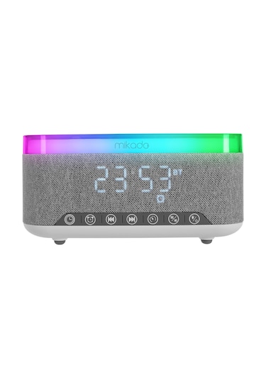 Mikado MD-W8 1200mAh 10W Gri Bluetooth-Usb-Kablosuz Şarj RGB-Gece Lambası Özellikli Alarmlı Saat Speaker