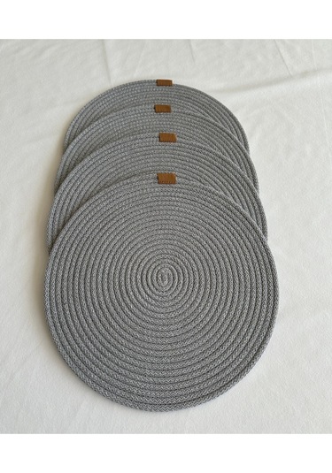 Yuvarlak Amerikan Servis Sofra Altlığı, Masa Dekoru Supla 33x33 4lü Gri