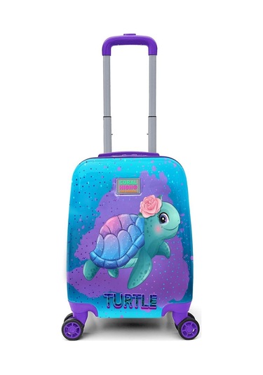 Coral High Kids Açık Pembe Mavi Kaplumbağa Desenli Çocuk Valizi 16724 Pembe - Mavi