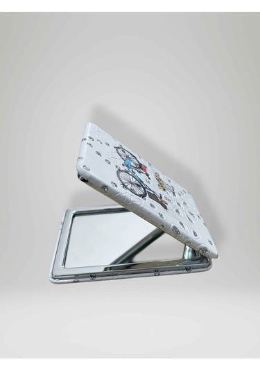 Işıltılı Bisiklet Temalı Çift Taraflı Cep Çanta Makyaj El Aynası 6cm X 9,5cm Kod:32