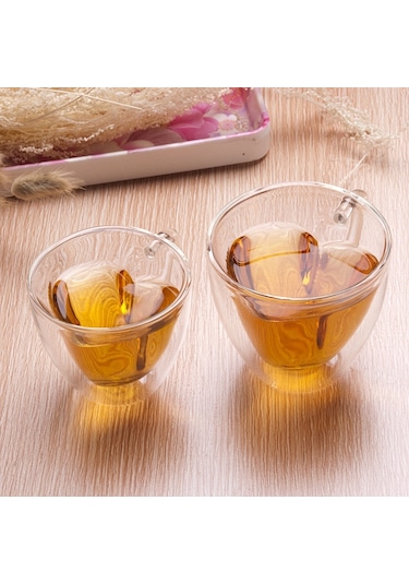 Cbtx Kalp Şeklinde Çift Duvar Cam Kupa Dayanıklı Şeffaf Çay Bardakları 180ml