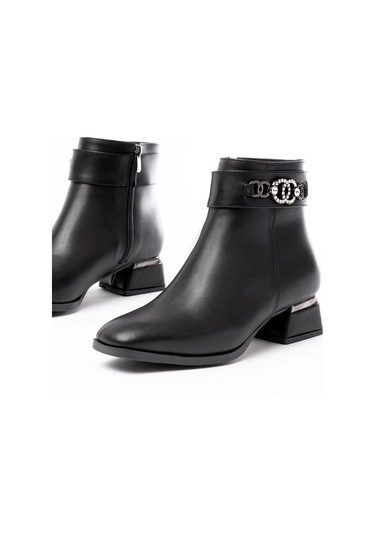 Rm-502 Siyah Toka Aksesuarlı Topuklu Fermuarlı Günlük Kadın Bot Siyah