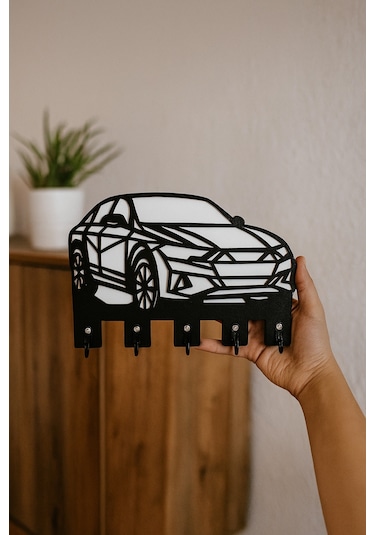 Geometrik Araba Figürlü Duvar Tipi Anahtarlık Askılığı Siyah - Beyaz