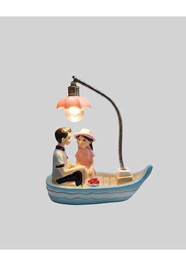 Muratech Romantik Çift Figürlü Gece Lambası Sandal Model Sevgiliye Özel Hediye Çok Renkli