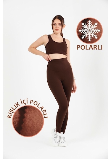 Kadın Kışlık Içi Polarlı Yüksek Bel Toparlayıcı Tayt Lacivert Curve High Waist Fleece Winter 1032 Koyu Kahve