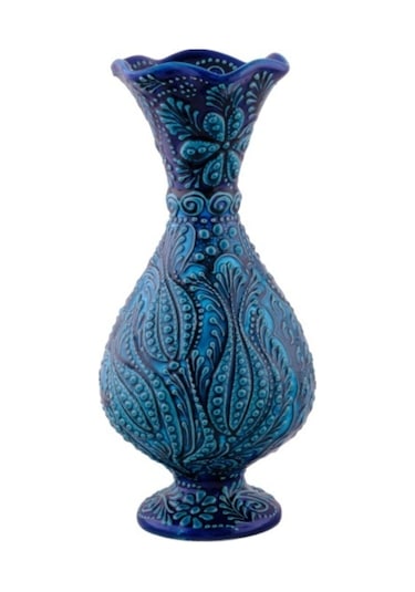 Turkuaz Renkli 30 Cm Tamamen El Yapımı Seramik Vazo