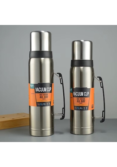 Kapris Çift Katlı Paslanmaz Çelik Kulplu Termos 1200 Ml Gümüş Kap-284 Inox