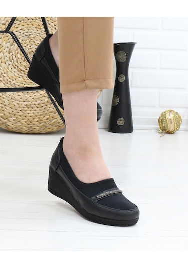 Nesil Shoes Sdf A06 Siyah Strech Dolgu Kadın Ayakkabı-siyah