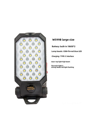 Suofeng Usb Şarjlı Manyetik Cob Çalışma Lambası - 2400mah Pil, Enerji Göstergeli, El Feneri Ve Tamir Işığı W599b Çok Renkli