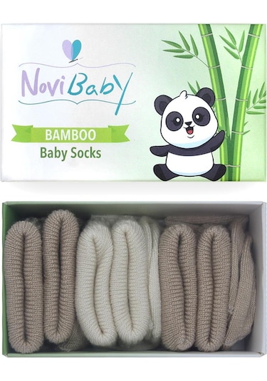 Novibaby 3'lü Bambu Yenidoğan Bebek Çorabı I Latte I 0-6 ay "Karışık Renkli"