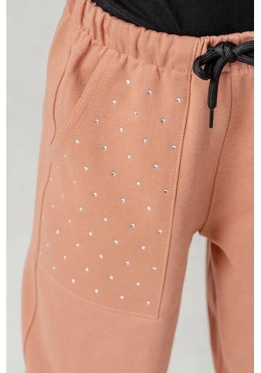 Cebi Taşlı Paça Brit Lastikli Stoperli Kız Çocuk Eşofman Altı 6168so Anrasit