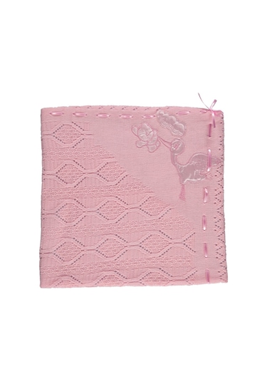 Triko Bebek Battaniye Leylek Nakış Astarlı Yenidoğan Bebek Battan Pembe