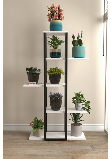 Bofigo 5 Raflı Çiçeklik Rafı Saksılık Standı Dekoratif Aksesuar Rafı Saksılık Papatya Beyaz Beyaz