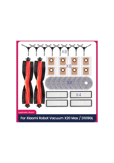 Xurunkeji Xiaomi Robot Vakum X20 Max / D109gl Yedek Parçaları Ana Fırça Yan Fırça Hepa Filtre Paspas Bezi Toz Torbası