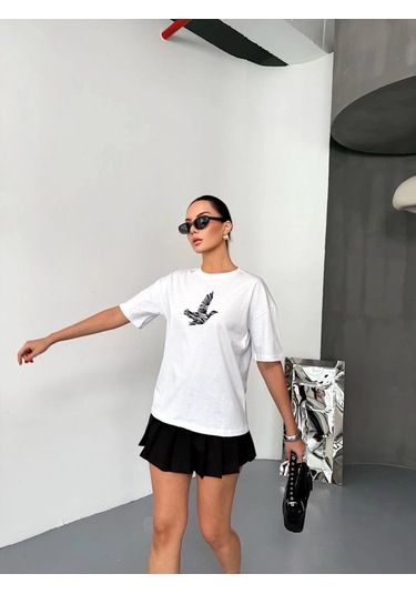 Kısa Kol Baskılı T-shirt - Beyaz Beyaz
