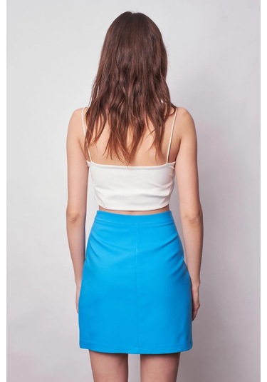 Kadın Yüksek Bel Kruvaze Model Hafif Likralı Şık Kumaş Ofis Etek-mavi Mavi