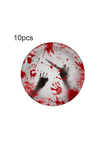 10 Adet Cadılar Bayramı Tek Kullanımlık Kan El İzi Sofra Korku Parti Dekorasyonu, Stil: 7 İnç Kağıt Tabaklar