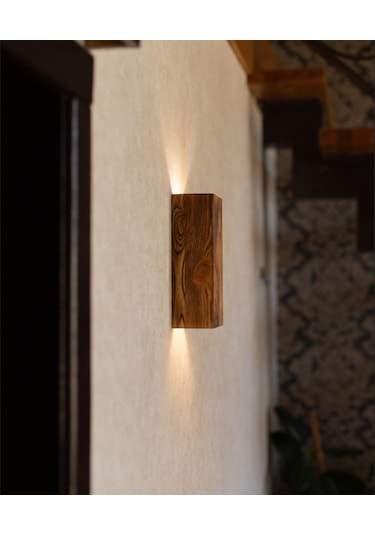 Decarthma Yansıtma Tasarımlı Çift Yönlü Ahşap Salon Duvar Aplik Ceviz