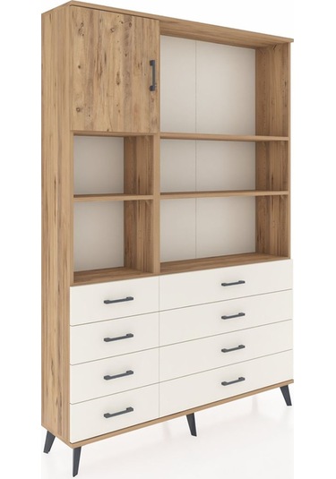 Arges Dolap 7 Raflı 8 Çekmeceli Tek Kapaklı 132x30x195 Çam-ç... Çam