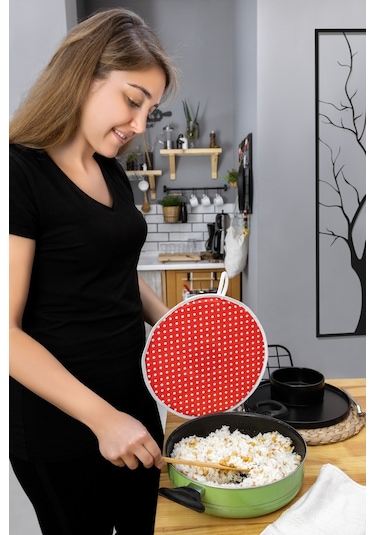 6 Parça Mutfak Seti & Mutfak Önlüğü , Fırın Eldiveni , 2li Tutacak , Organizer Poşetlik , Demlematikkırmızı Puantiye