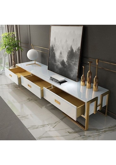 Barbara Gold Metal Beyaz Tv Ünitesi