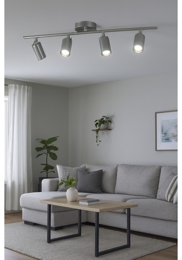 Spoti 4'lü Gri Renk Beyaz Işık Modern Tasarım Salon - Mutfak - Banyo Spot Ledli Sıralı Avize Gri