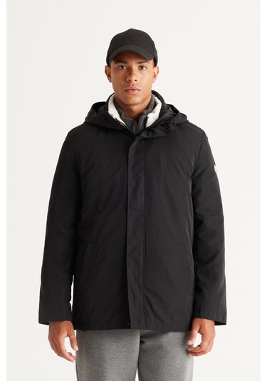 AC&Co / Altınyıldız Classics Erkek Sıyah Standart Fit Normal Kesim Kapüşonlu Dik Yaka Trençkot Siyah AC&Co / Altınyıldız Classics Erkek Sıyah Standart Fit Normal Kesim Kapüşonlu Dik Yaka Trençkot Siyah