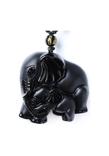 El Yapımı Örgü Siyah Obsidiyen Taş Fil Şekli Kolye Uzun Boncuk Zincir Kolye Hayvan Takı Kolye Kolyeler Altın - Beyaz