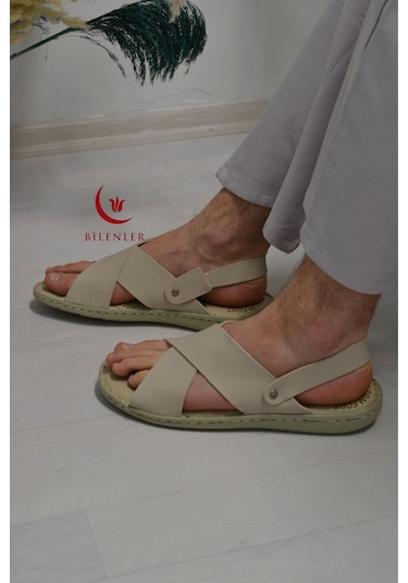 Erkek Çapraz Model Yumuşak Taban Sandalet&terlik Hac, Umre Ve Günlük Kullanıma Uygun Bej