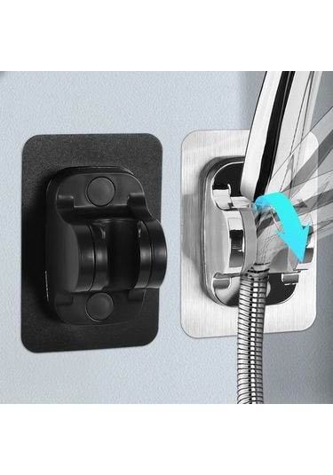 Primepickings B-01 7.2x7.2cm Ayarlanabilir Duş Tutucu Evrensel Kendinden Yapışkanlı Duş Başlığı El Brak 2 Katlı Gri