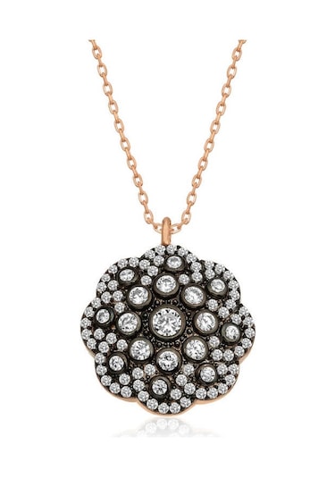 Gümüş Çiçek Desenli Elmas Montür Kolye (510926049)