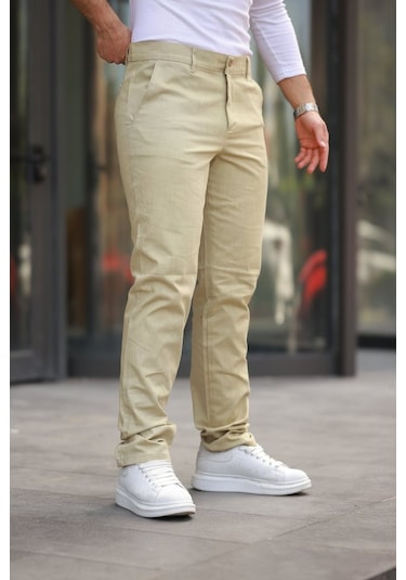 Erkek Rahat Keten Pantolon Haki